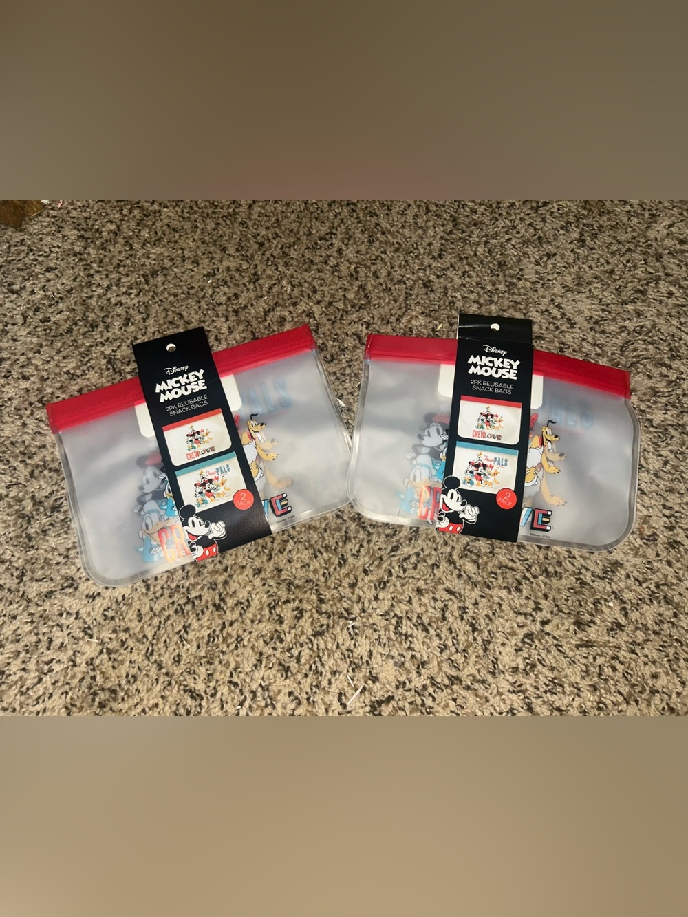 Disney Mickey Mouse Clear Snack Bags with Red Zip-Top (4-Pack)